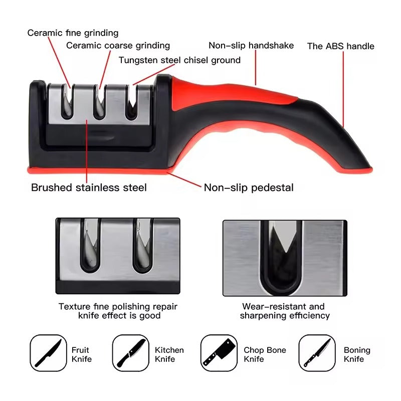 3-Stage Knife Sharpener with Anti-Slip Base