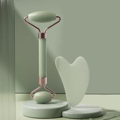 2Pcs Face Massager Roller & Gua Sha Set