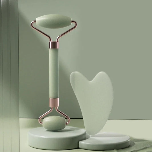 2Pcs Face Massager Roller & Gua Sha Set