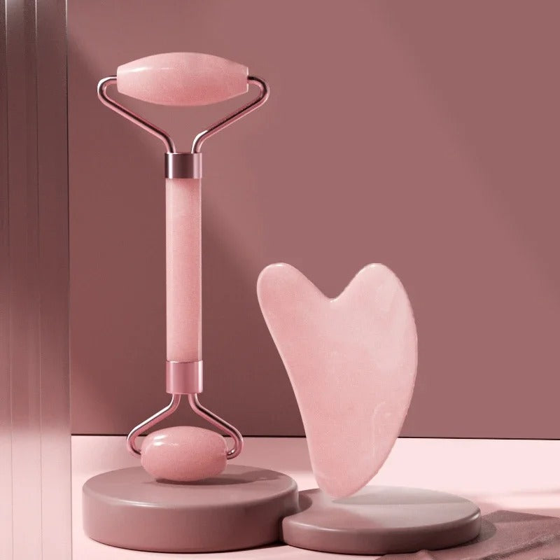 2Pcs Face Massager Roller & Gua Sha Set