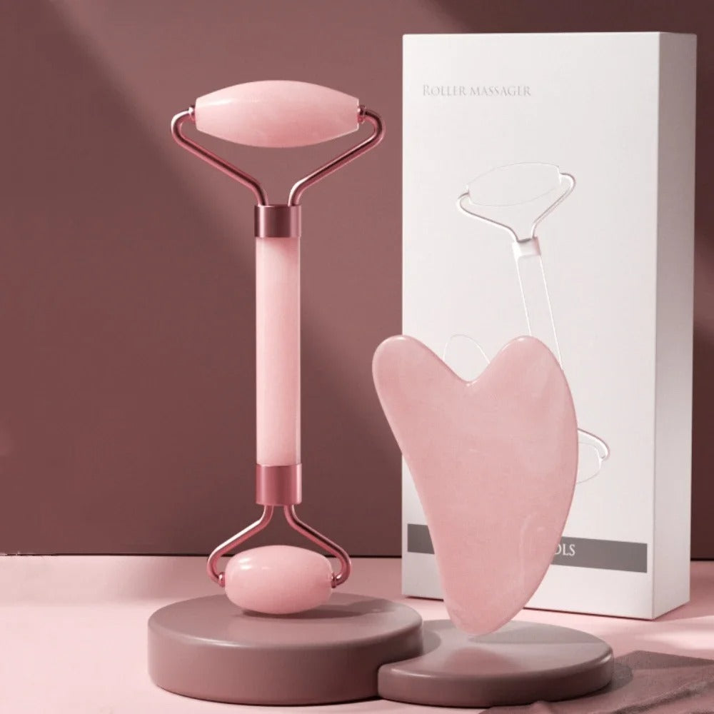2Pcs Face Massager Roller & Gua Sha Set