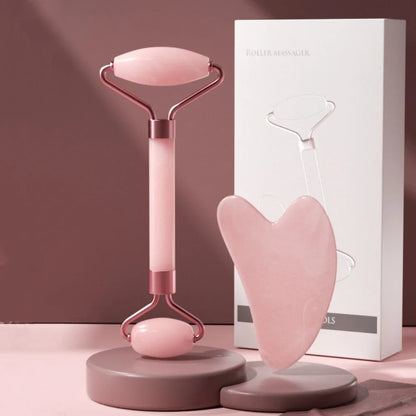 2Pcs Face Massager Roller & Gua Sha Set