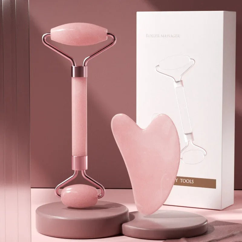 2Pcs Face Massager Roller & Gua Sha Set