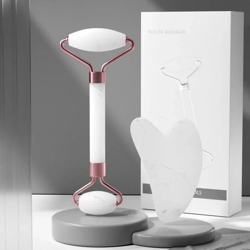 2Pcs Face Massager Roller & Gua Sha Set