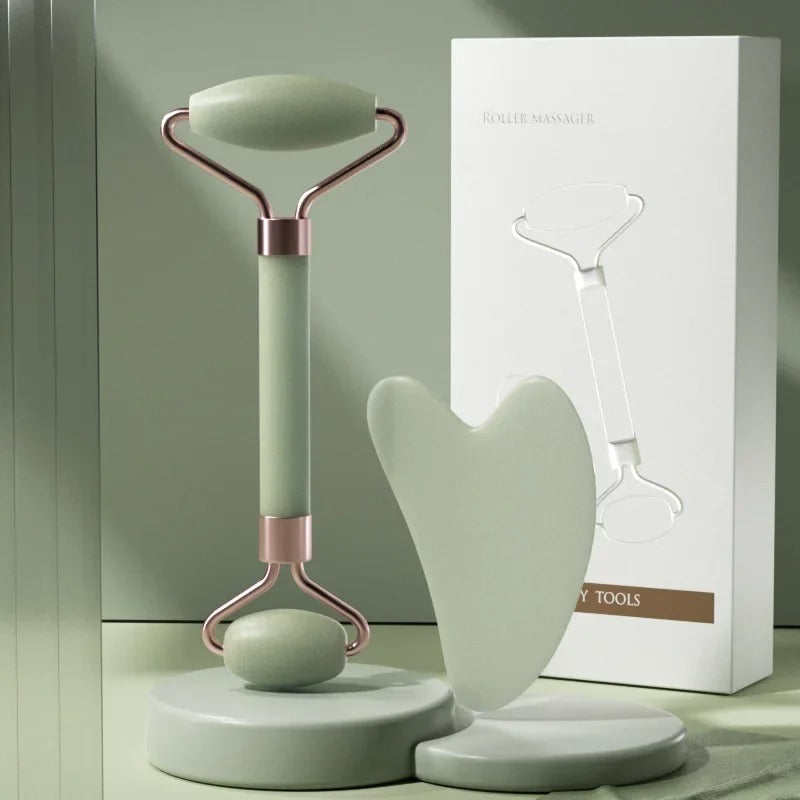 2Pcs Face Massager Roller & Gua Sha Set