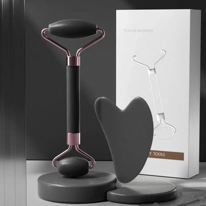 2Pcs Face Massager Roller & Gua Sha Set