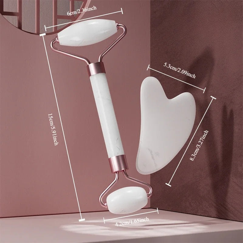 2Pcs Face Massager Roller & Gua Sha Set